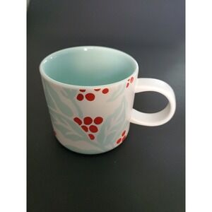 Starbucks 2018 Holiday Ceramic Mug Cup Holly Berry 12 Oz Mint Grn Red Invc1001